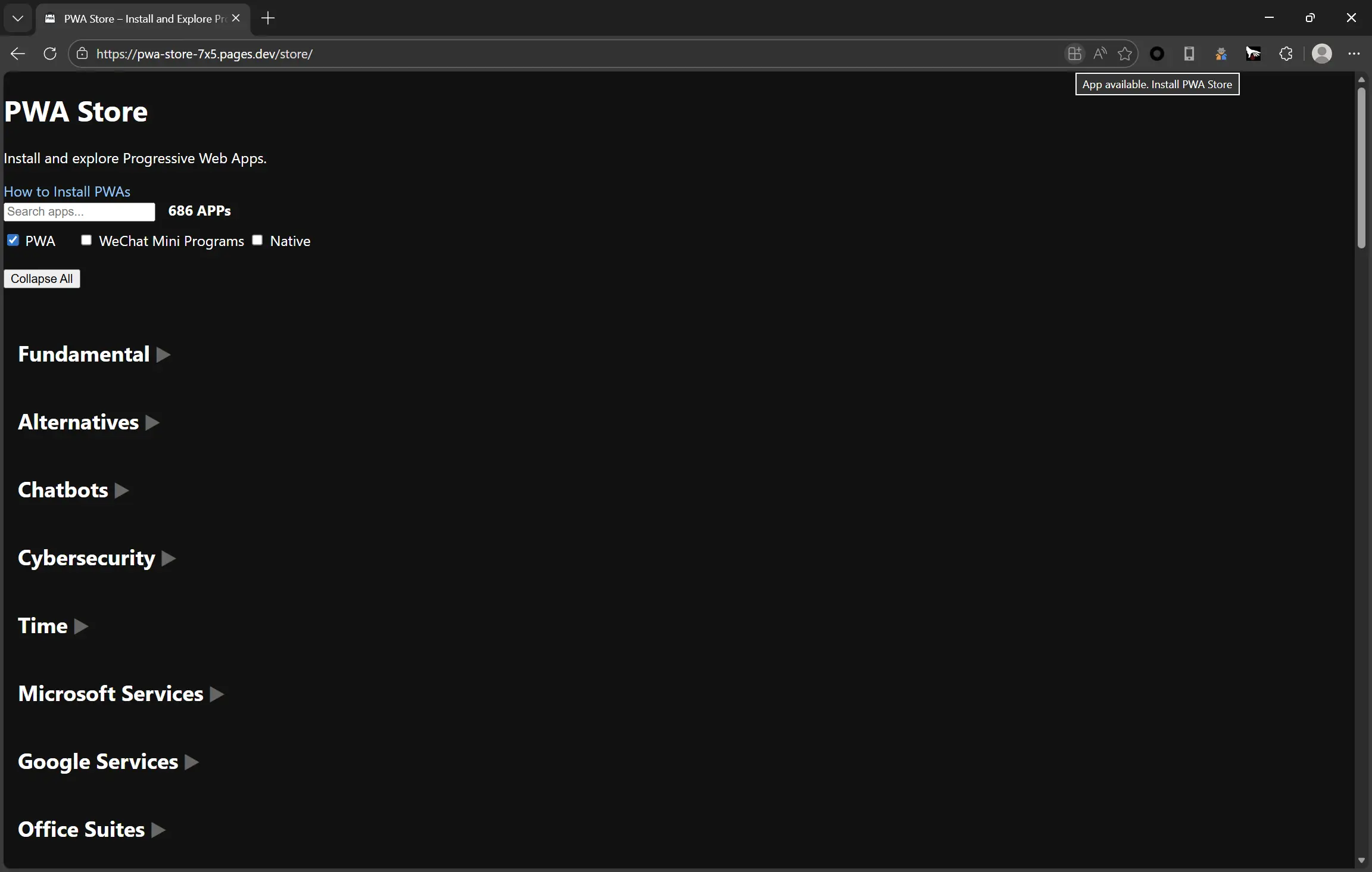 Step 1: Open PWA Store in Microsoft Edge