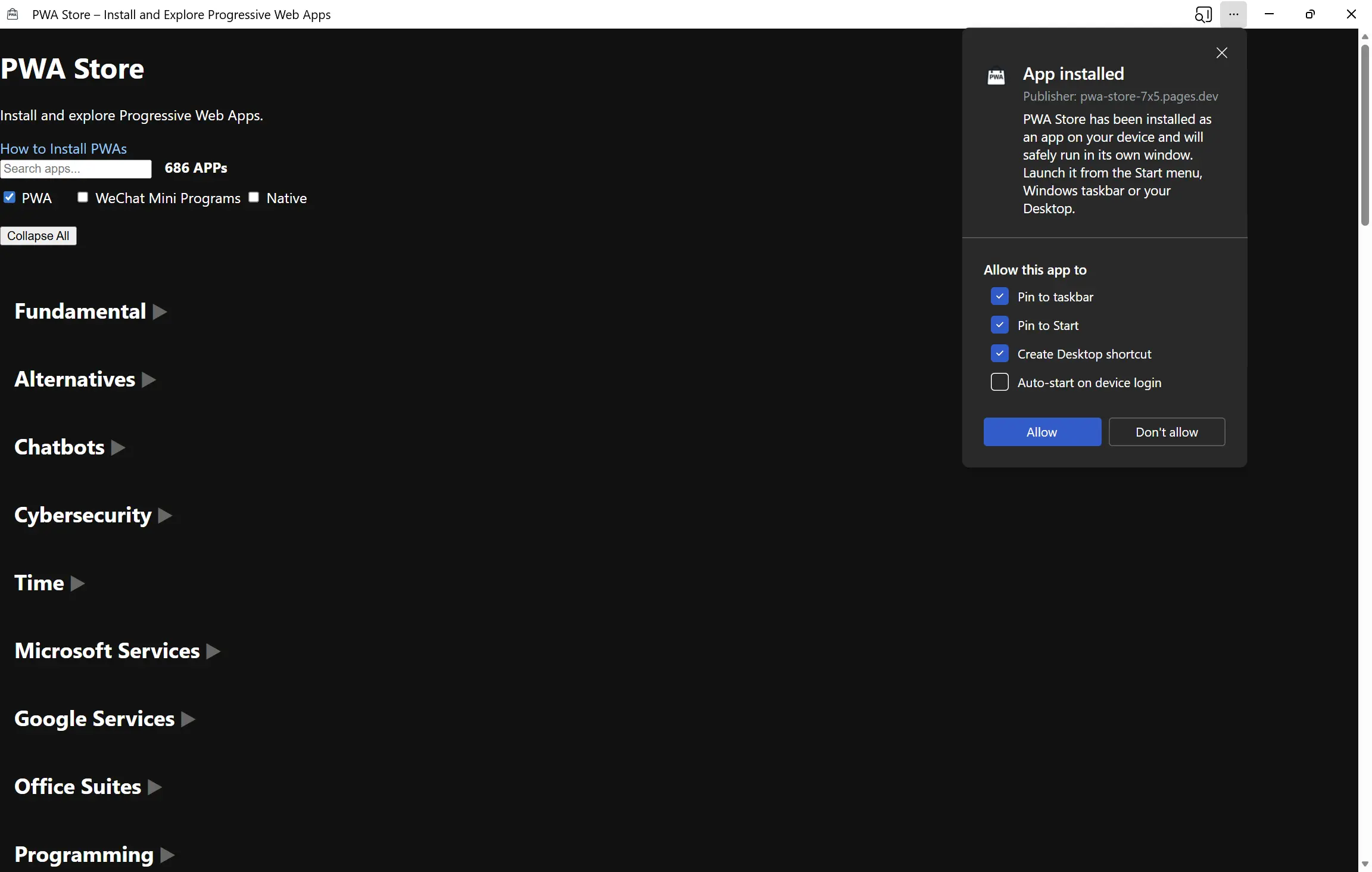 Step 3: PWA Store installed as app